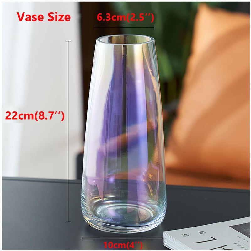FANTESTICRYAN Modern Glass Vase Irised Crystal Clear Glass Vase for Home Office Decor (Neon Clear) - Image 3